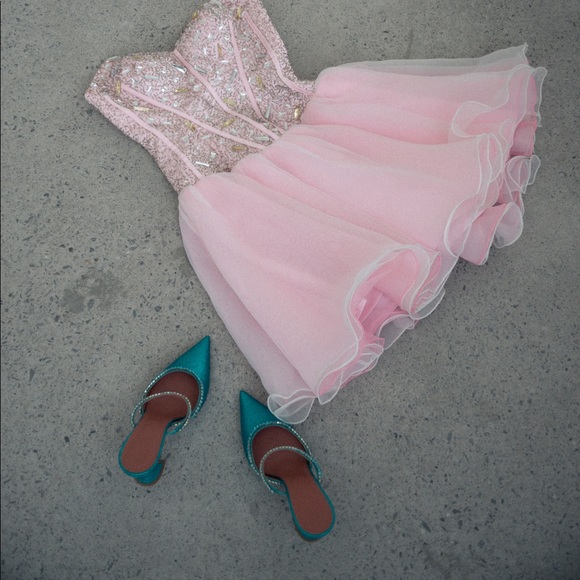 Vintage retro 1980’s pink tulle gemstone dress - Picture 2 of 5